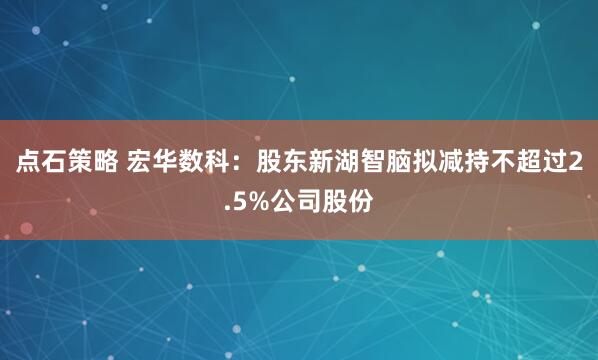 点石策略 宏华数科：股东新湖智脑拟减持不超过2.5%公司股份